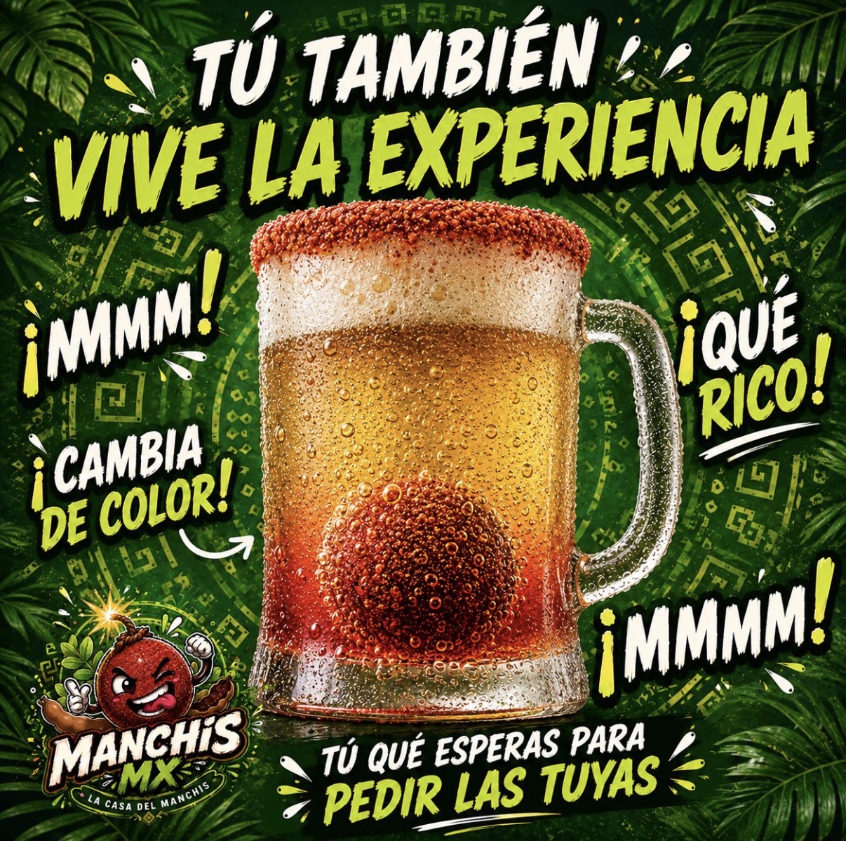 Michebomba MANCHIS MX efervesciendo dentro de un tarro de cerveza fría